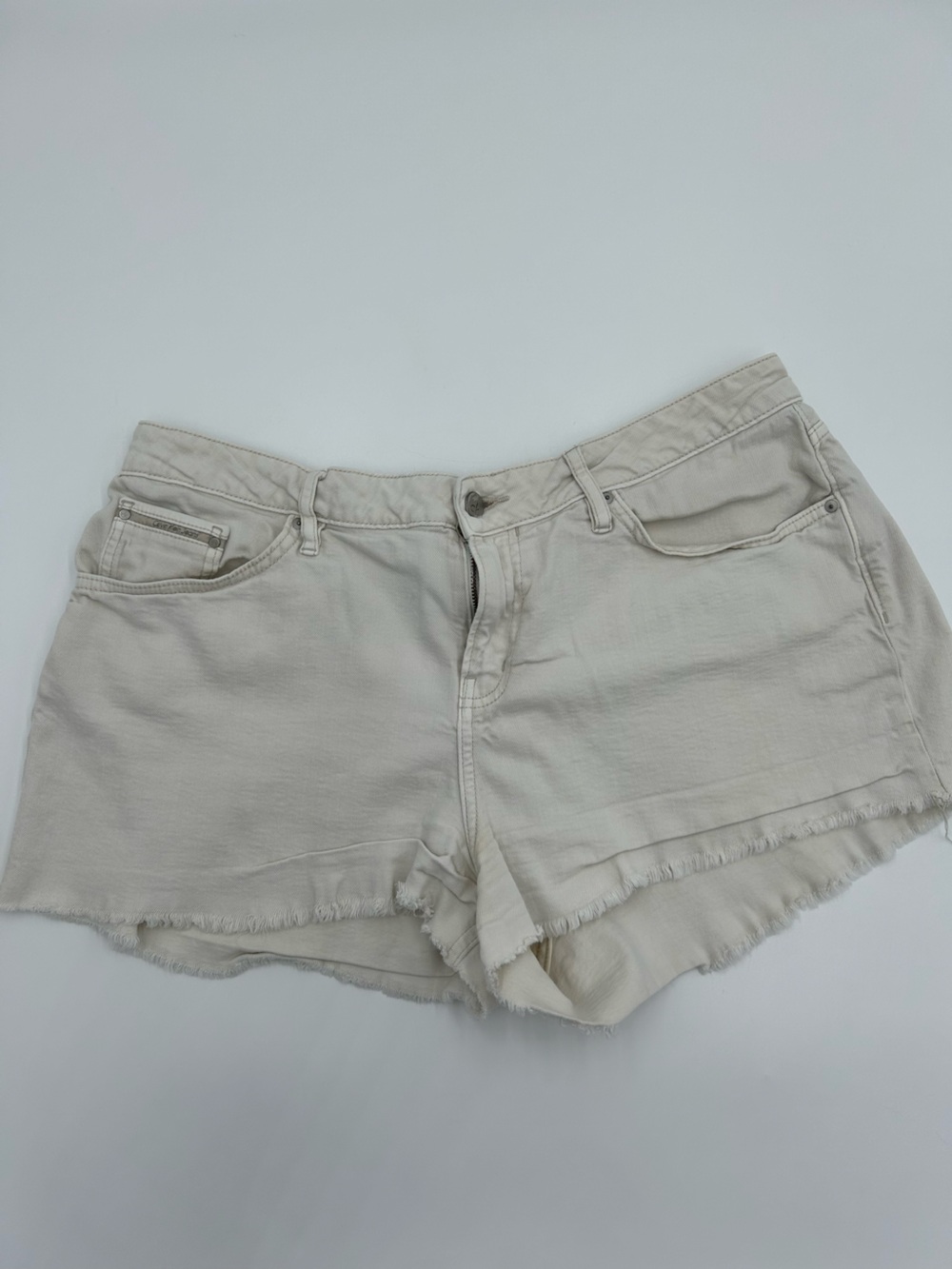 Calvin Klein Jeans Frayed Cream Denim Shorts with Branded Tab 32